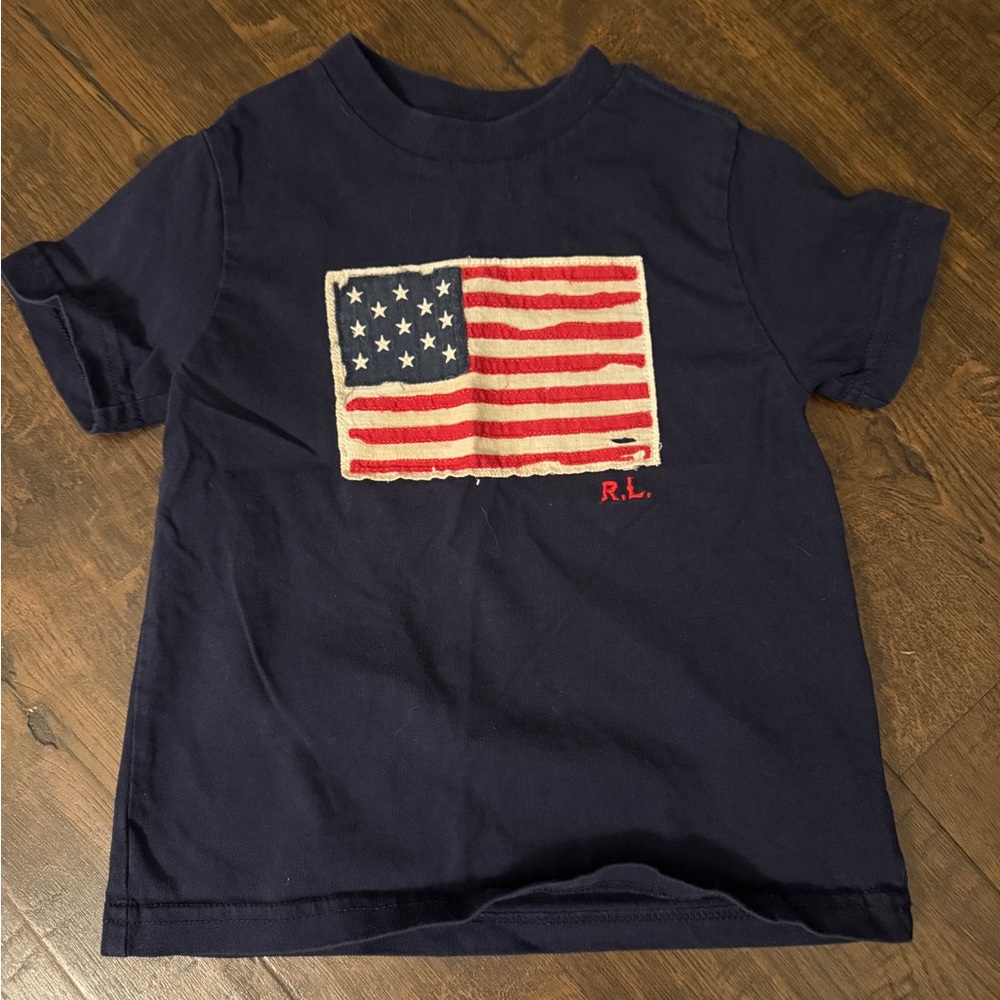Polo by Ralph Lauren Navy Tee with Embroidered American Flag